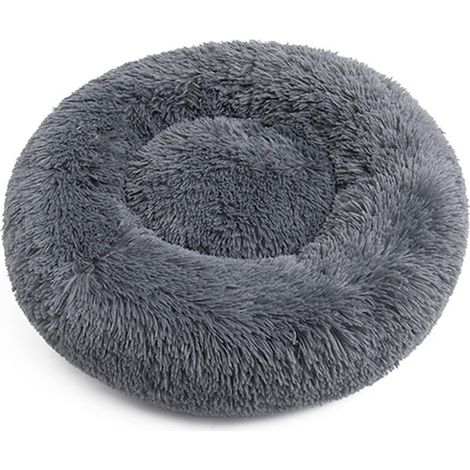 Un panier pour chat en forme de donut, doux et arrondi, adapté aux petits chiens. (1/4)