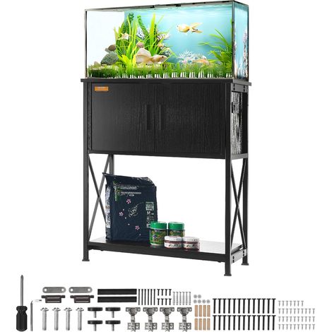 VEVOR Supporto per acquario da 20 galloni, 25,6 x 16,5 x 31,9 pollici in acciaio e MDF, capacita carico 167,6 libbre, Supporto per acquario per rettili pannello di alimentazione incorporato, Nero