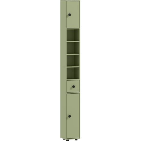 Meuble de salle de bain étroit avec tiroir, 4 étagères ouvertes et rangements réglables, colonne de rangement haute 180 x 20 x 20 cm verte pour petit espace  CHICFURN (1/5)