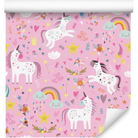 Papel pintado mágico de unicornios coloridos para salón y dormitorio, 50x1000 cm. (1/5)