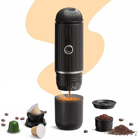 Tragbare, vollautomatische elektrische Espressomaschine (12 V, 100 W), ideal für Reisen. Kompatibel mit NS-Kapseln und gemahlenem Kaffee. (1/5)