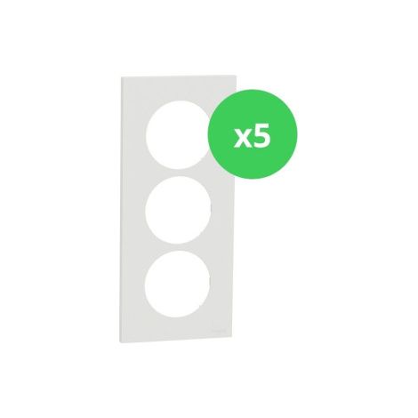 Schneider - Odace 2025 - LOT de 5 Plaques de finition 3 postes entraxe spu00e9cifique 57mm - Blanc craie - Ru00e9f : S920716 x 5 (1/4)