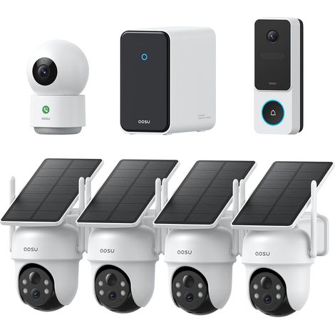 3K 5MP Camera Surveillance WiFi Exterieure Sans Fil Solaire Kit avec 2K Sonnette Vidéo et Camera Interieur, Protection 360°, Alertes IA, Suivi Multi-Caméras, Vision Nocturne, 32GB Extensible 16TB (1/5)