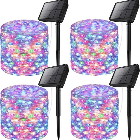 Guirlande lumineuse solaire, 4 x 12 m, 100 LED, fil de cuivre, huit fonctions et quatre couleurs, pour fête, jardin, Noël, mariage, anniversaire, chambre, décoration – Multicolore