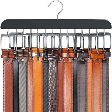 YMYNY Cintre de Ceinture pour Placard Max 42 Ceintures, Organisateur de Ceinture, Accessoires de Placard avec 14 Crochets, Porte-Ceinture en Bois Robuste pour organiseurs de placards et Rangement