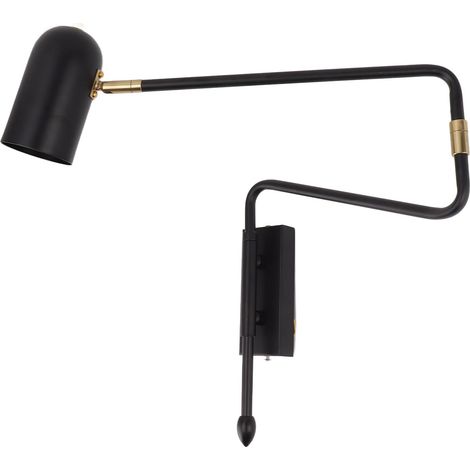 Applique murale à bras articulé en fer E27/E26, angle réglable, style moderne, câblée, pour chambre, salon ou bureau, 85-265 V, noir (1/5)