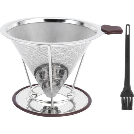 Filtre à café en acier inoxydable avec support, entonnoir à mailles, 1 à 6 tasses, réutilisable (1/4)