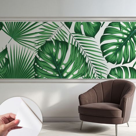 Papier peint autocollant Mural avec colle pour salon et chambre Décoration murale rapide Feuilles tropicales 250x104 cm (1/5)