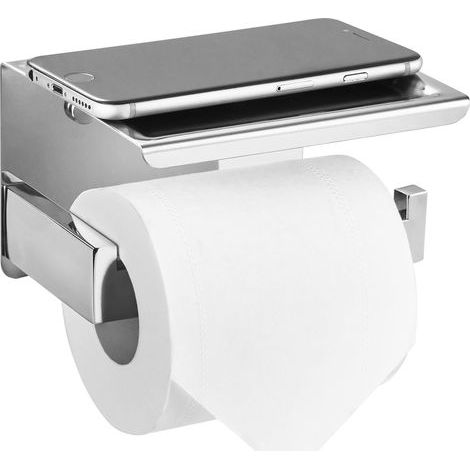 Porte-papier toilette argenté avec étagère intégrée, en acier inoxydable, fixation murale sans perçage. (1/5)