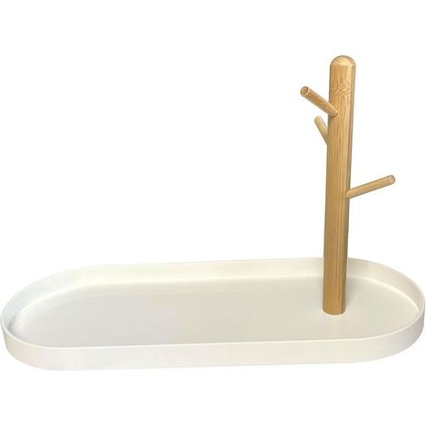 Plateau porte-clés pour table d'entrée, plateau organisateur avec 3 étagères en bois pour clés, bracelets, montres, bijoux, téléphone (1/4)