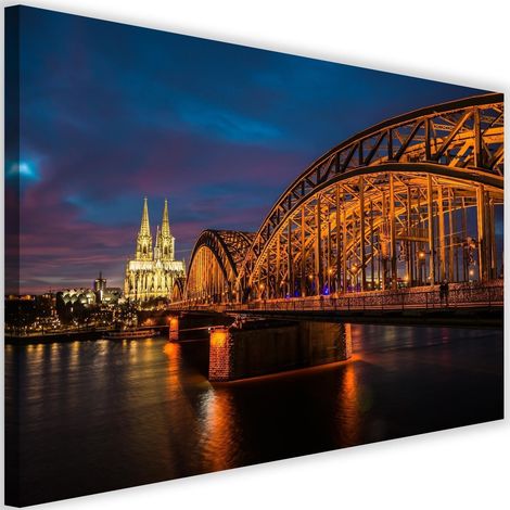 Cadre déco Pont Hohenzollern de Cologne et cathédrale de nuit 90x60 (1/5)