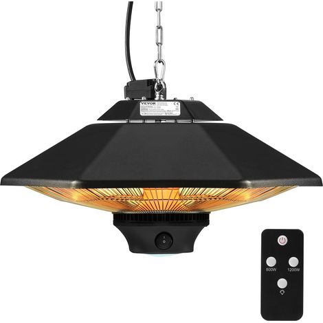 VEVOR Chauffage exterieur terrasse, 2000 W, radiateur infrarouge de plafond suspendu electrique avec telecommande, protection IP34, chaine reglable, chauffage pour porche, interieur, salle a manger (1/5)