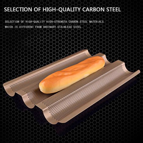 Moule à pain baguette antiadhésif 3 fentes, plaque cuisson non collante, cadre support baguette, outil pâtisserie pour four (1/5)