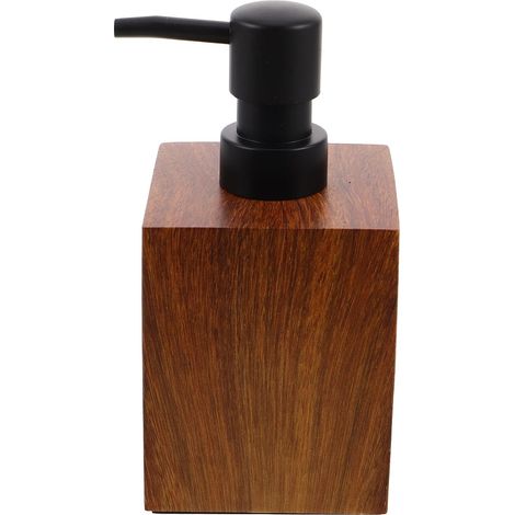 Dispensador recargable de resina multiusos de 400 ml con efecto madera de nogal, apto para loción, jabón de manos o uso en la cocina. (1/5)