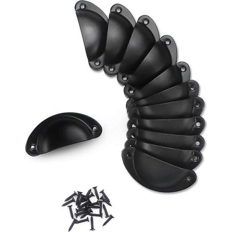 12 Pcs Poignée de Noir Coquille Vintage,Rétro Poignée de Shell Pour Porte Cabinet, Tiroir, Porte-Fer Incurvé Boutons de Porte (24 Vis) (1/4)