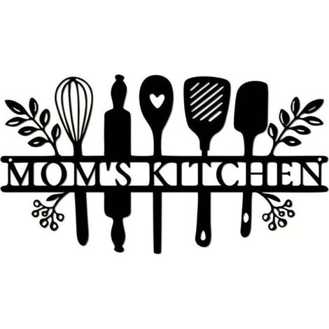 Décoration murale en métal, décoration murale en fer avec logo de cuisine, décoration creuse, convient pour la cuisine, la salle à manger, l'intérieur et l'extérieur, 35x19 cm (1/4)
