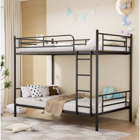 Lit superposé enfant 90x190 cm acier noir, garde-corps, gain de place, sans matelas – MEUBLIV (1/5)