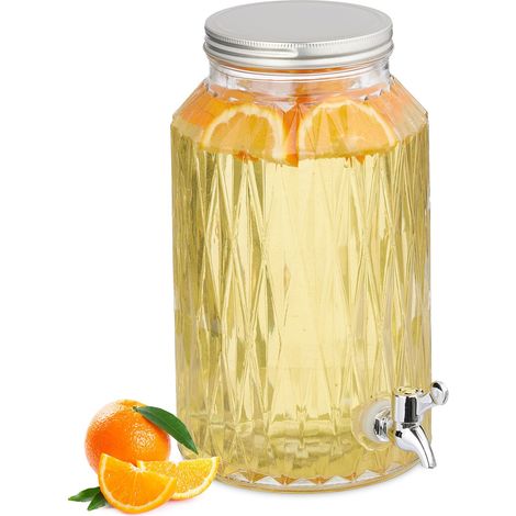 Relaxdays Dispenser in Vetro per Bevande, Erogatore da 5 L con Rubinetto e Coperchio, Distributore Acqua, Bibite e Drink