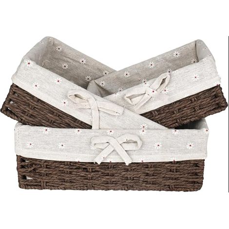 corbeilles à pain avec insert en coton - Corbeille carrée jonc de mer Panier rangement métal solide petits pains marron (1/5)