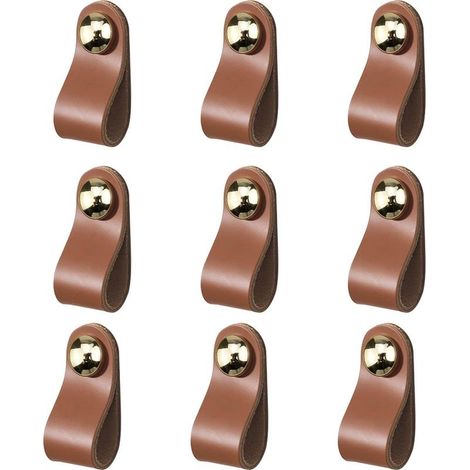9 Pièces Poignée Meuble , Bouton de Porte Rétro, Poignee Cuir pour Meubles Cuisine Salle Bain Armoires Cabinet (Marron) (1/5)