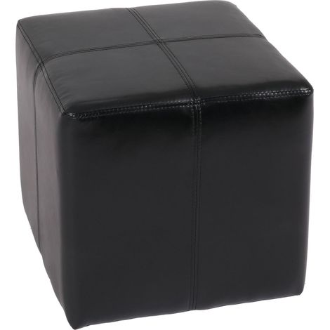 Pouf dé, tabouret Onex, cuir, 36x36x36cm, noir (1/5)