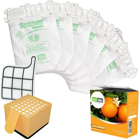 Sacchetti folletto vk 135-136 6 pz + granuli profumati fiori di arancia+ filtri compatibili (1/2)