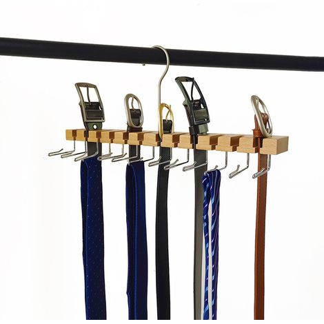Cintre Ceinture en Bois,Porte Cravates avec Crochet Pivotant,12 Ceintures (1/5)