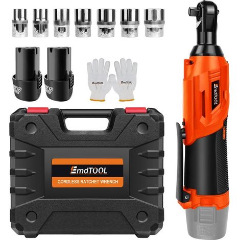 Vollständiges 12V Bürsten-Schlagschrauber-Set, 0-2300RPM, 40 N.M, 7 Nüsse, 2 Batterien und Anleitung
