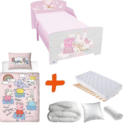 Pack Lit Peppa Pig avec Matelas et Textile complet - couchage 140x70 cm