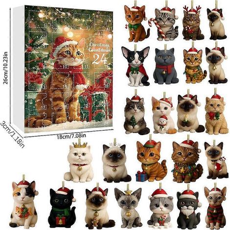 Calendario de Navidad con gato, llavero con adorno 2D de 24 días para niños, bebés, adolescentes y adultos, ideal para la decoración de fiestas navideñas (azul). (1/5)