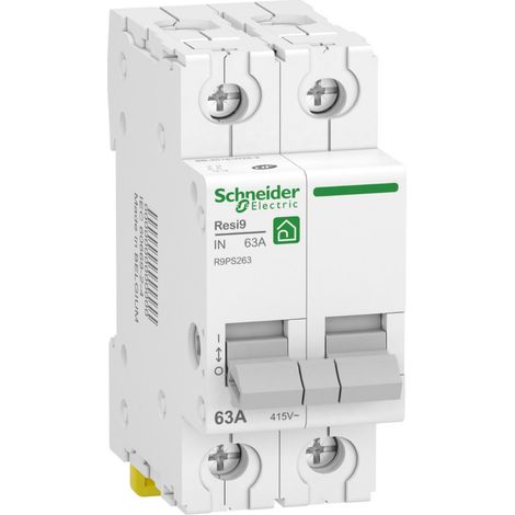 Schneider Electric – Interrupteur sectionneur 2x63 A – 2 pôles – Indice de protection IP20 – Pour installation sur rail DIN – Schneider