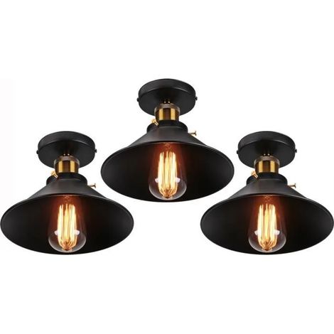 U-Do 3x Plafonnier Vintage Lampe Cage en Fer Noir 22CM Plafonde Luminaire Industriel décoration Cuisine Couloir (1/4)