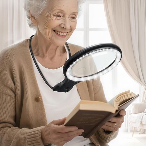 10X Loupe Grossissante avec Lumiere 3 LED LumièRe Loupe De Lecture, Support Portable/Tronc/Fixe Tri-Fonction, Adapté à La Lecture, La Couture Et La Broderie Anglaise pour Les Personnes âGéEs (1/5)
