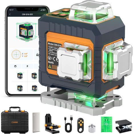Niveau Laser Chantier 4x360° Autonivelant, Laser Vert Croisé avec App (1/5)