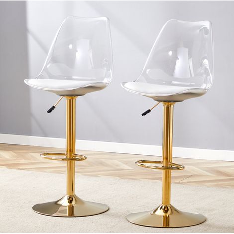 Höhenverstellbarer drehbarer Barhocker, 2er-Set, transparente Rückenlehne, PU, Gold HAVRYA (1/5)