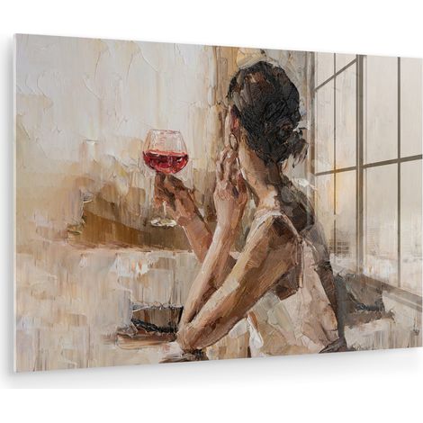 CUADRO DE METACRILATO Pintura al óleo - Mujer - Vino Cuadros Decorativos 120x80 (1/5)