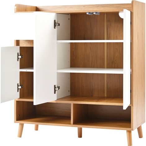 Credenza scarpiera con ripiani regolabili e gambe in legno 90 x 35 x 99 cm (1/5)