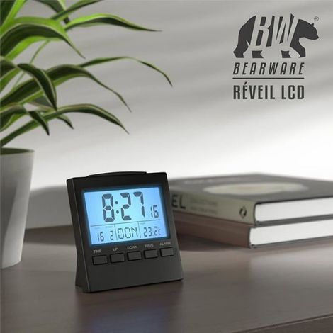 Horloge radiopilotée intérieure avec thermomètre numérique haute précision, réveil radio-piloté, affichage date et jour, grand écran LCD (1/5)