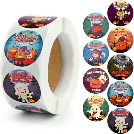 &x1f383【Autocollants de scellage Halloween】 Vous recevrez 500pcs autocollants d&39Halloween avec différents styles (1 rouleau), un design spécial et une quantité suffisante pour répondre à vos besoins (1/4)