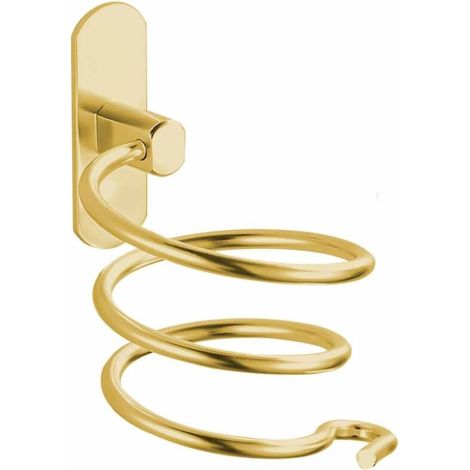 Support Seche Cheveux. Porte Seche Cheveux Mural Forme de Spirale avec Support de Câble Accroche Seche Cheveux en Aluminium Accessoires de Salle de Bain. OrAucun perçage requis