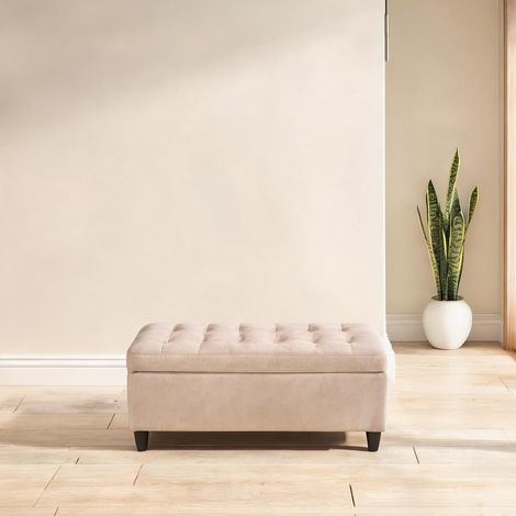 Pouf beige en polyester Eukalyptusholz 125 x 49 x 41,5 cm (1/5)