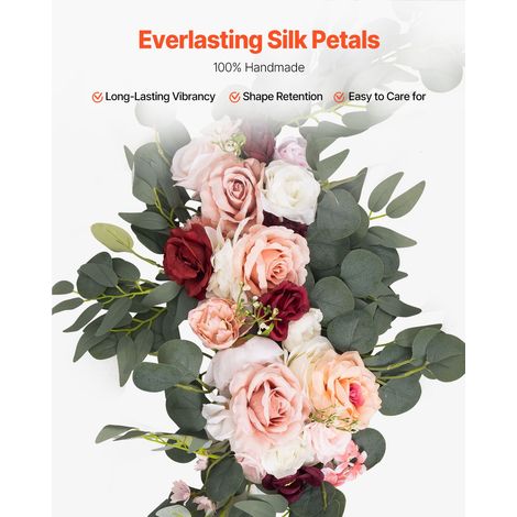 Kit Fleurs Artificielles Arche Mariage Rose avec Tissus (Lot de 5) - 2 Arrangements Floraux, 3 Voilages pour Cérémonie Réception Décoration (1/5)