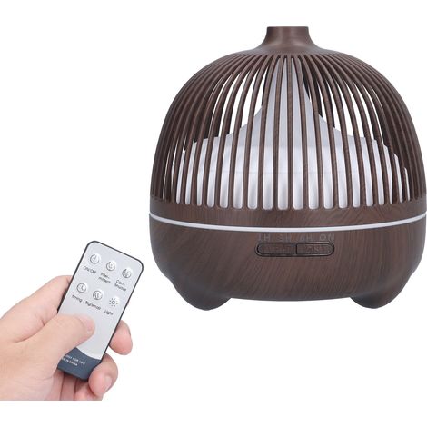 Diffuseur d'huiles essentielles ultrasonique en bois, cage ajourée, 7 couleurs LED, télécommande intégrée, humidificateur d'air 100-240V, prise UE. (1/5)