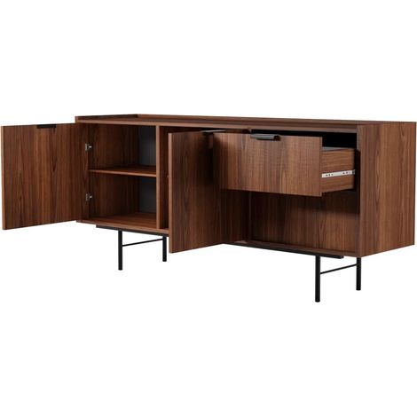 Credenza Madia Moderna Con 2 Ante 2 Cassetti Ripiani Interni Ampio Spazio Contenitivo Gambe In Metallo Struttura In Melaminico Per Soggiorno Sala Da Pranzo Ingresso 150 X 40 X 68 Cm Noce (1/5)