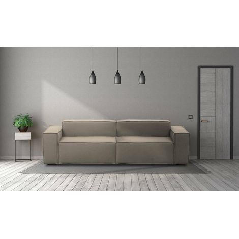 Talamo Italia Sofá fijo Simona, Sofá modular lineal de 3 plazas, 100% Made in Italy, Sofá de salón moderno en tela., Cm 260x95h70, Tórtola, con embalaje reforzado (1/5)