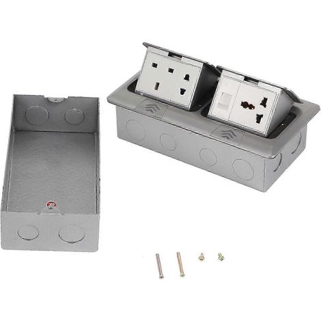 Prise escamotable encastrable multifonction en aluminium argenté, bloc prise pop-up de sol, norme européenne, finition métal brossé (1/5)