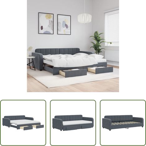vidaXL Doppelbett - Tagesbett Ausziehbar mit Schubladen Dunkelgrau 90x190 cm Samt (1/5)