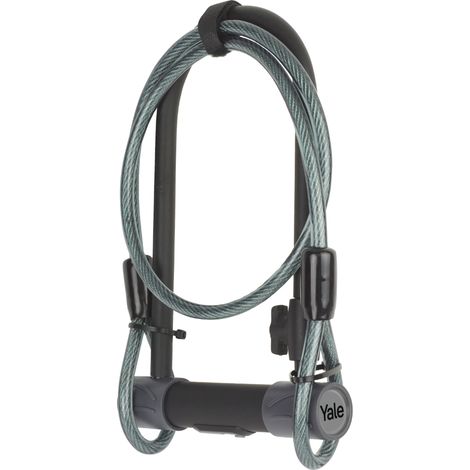 YALE Lucchetto a U con cavo di alta sicurezza per biciclette e moto YUL2C/13/230/1, lunghezza 230mm, arco e traversa ultra resistenti, 4 chiavi di cui una con micro-luce