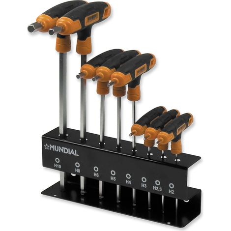 SERIE SET 8pz CHIAVI ESAGONALI CACCIAVITI IMPUGNATURA A "T" Ø 2-10mm MUNDIAL