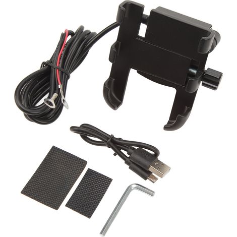 Support téléphone moto 2 en 1 avec chargeur, fixation sur rétroviseur ou guidon, porte-smartphone noir (1/5)